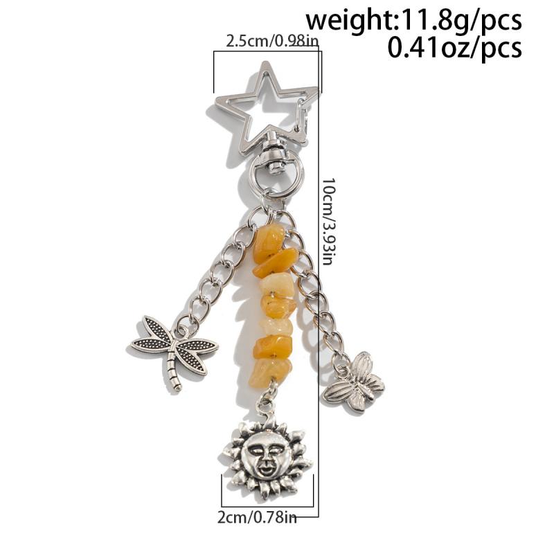 Y2K Exquisite Stylish Stars Sun Moon Key Chains For Women Glass Bead Stone Bags Key Rings Accessories Couple Keychains Jewelry