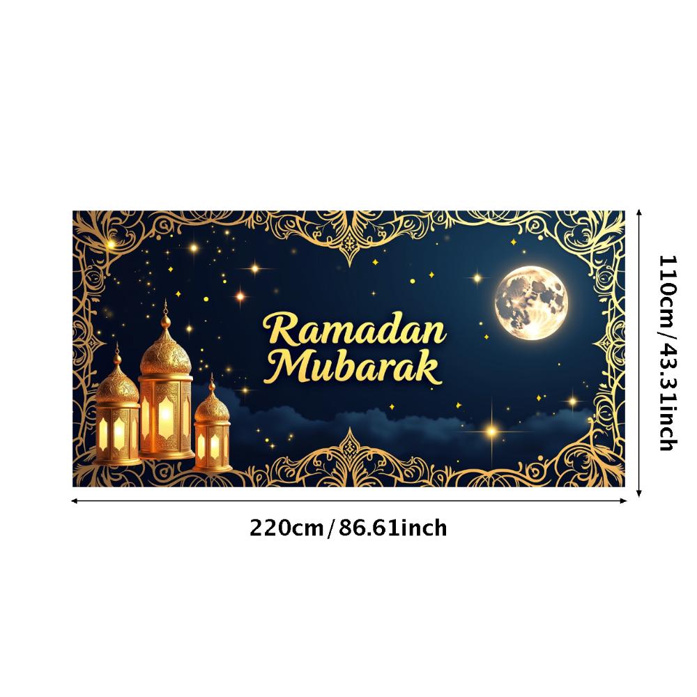 Bannière Ramadan Moubarak Lanterne Festival Islamique Toile de Fond Lune pour Décoration Aïd Accessoires Photo Fournitures de Fête Événement Ramadan