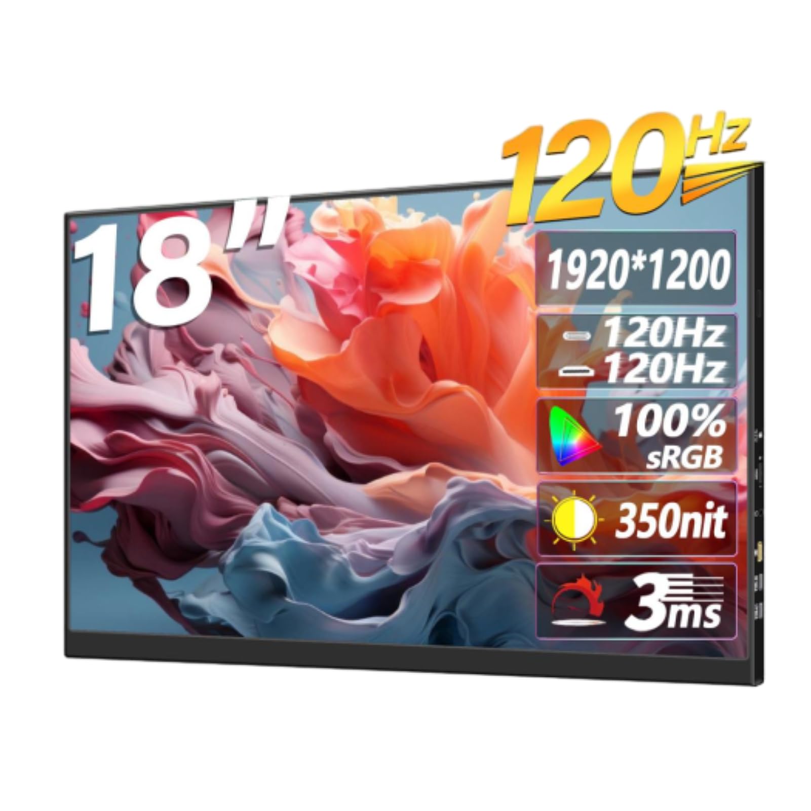 

Portable HD Portable Laptop Monitor with Dual Computer Game Display Laptop Monitor for Computer Mobile Phone PS Console Monitor, 18 Built-in