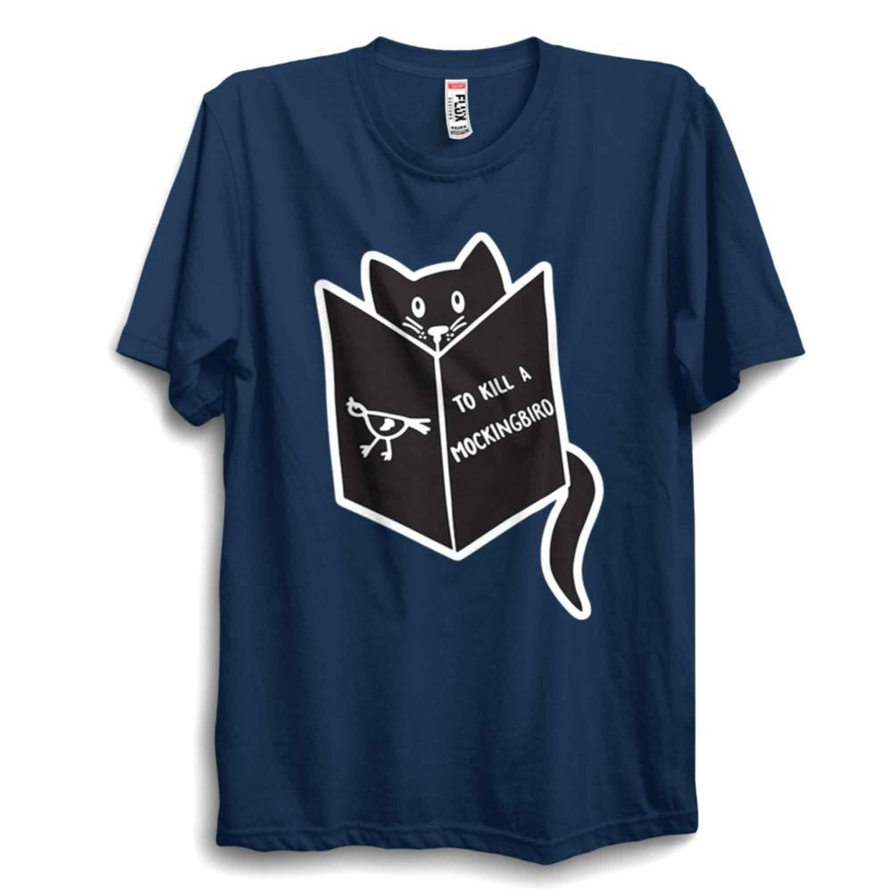 Funny Cat Mocking bird Reading T Shirt Dark Humour Book Lover Gift S