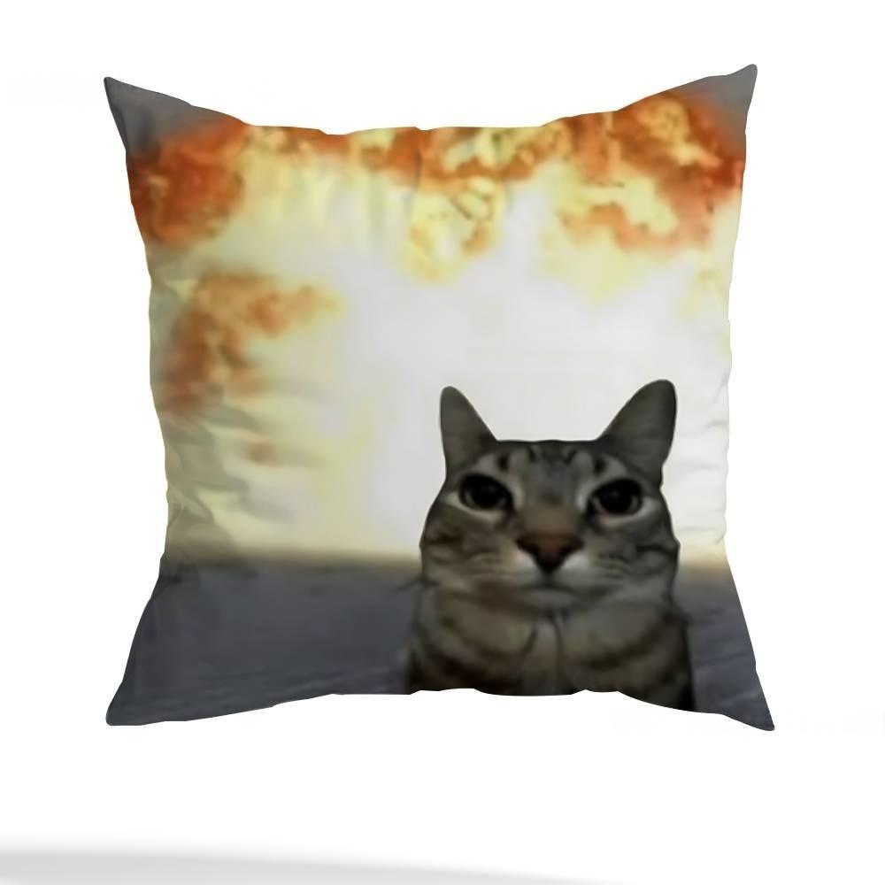 

Square DoubleSided Cat Pillow Cover Short Plush Meme Design for MultiScene Sofa Bedroom and Contemporary Decor 45cmx45cm