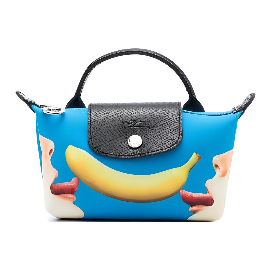 New LONGCHAMP ToilerPaper Collaboration Recycled Polyester Canvas Tote Bag Shopping Bag Handbag Regular Women's Blue 34175TPC127