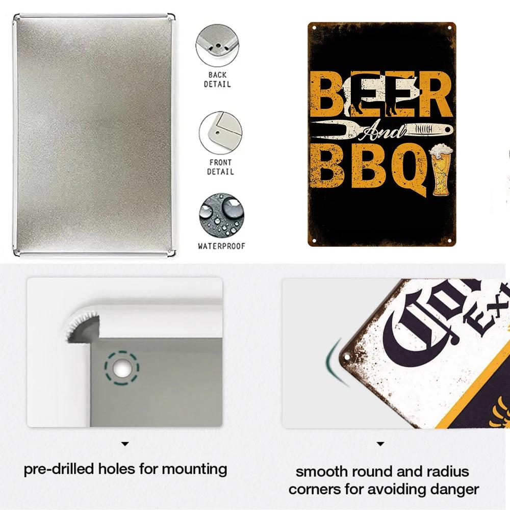 Dad's BBQ Party Metal Tin Plaque Retro Tin Signs Barbecue Rules Slogan Plate Vintage Grill Poster Yard Garden Kitchen Wall Decor