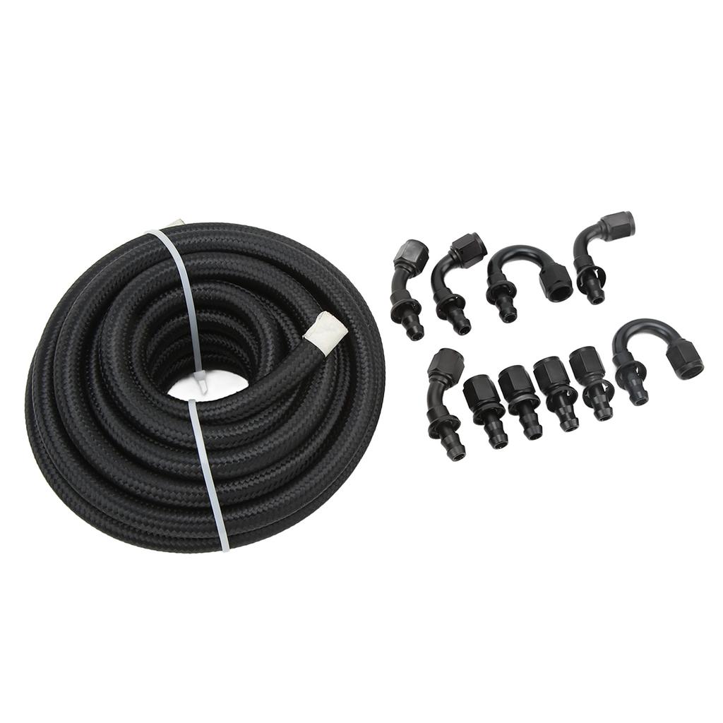 Nylon Stainless Steel Fuel Line Kit Universal Black Complete with 10 Connectors Fit for Car