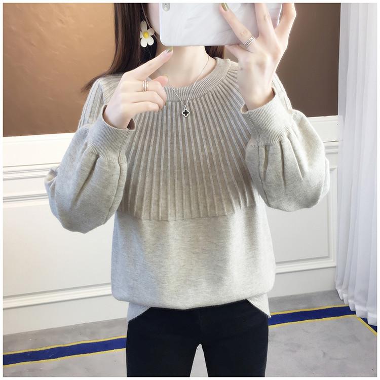 Round Neck Sweater Women's Hong Kong Style Solid Color Sweater Loose Casual Knitted Base Sweater Autumn and Winter