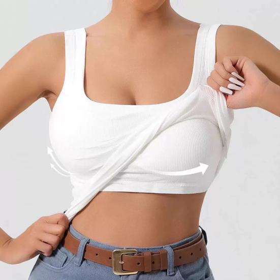Yoga Vest Super Soft Stretch Fabric Built-in Bra Camisole Square Neck Sleeveless Slim Fit Layering Tops Activewear