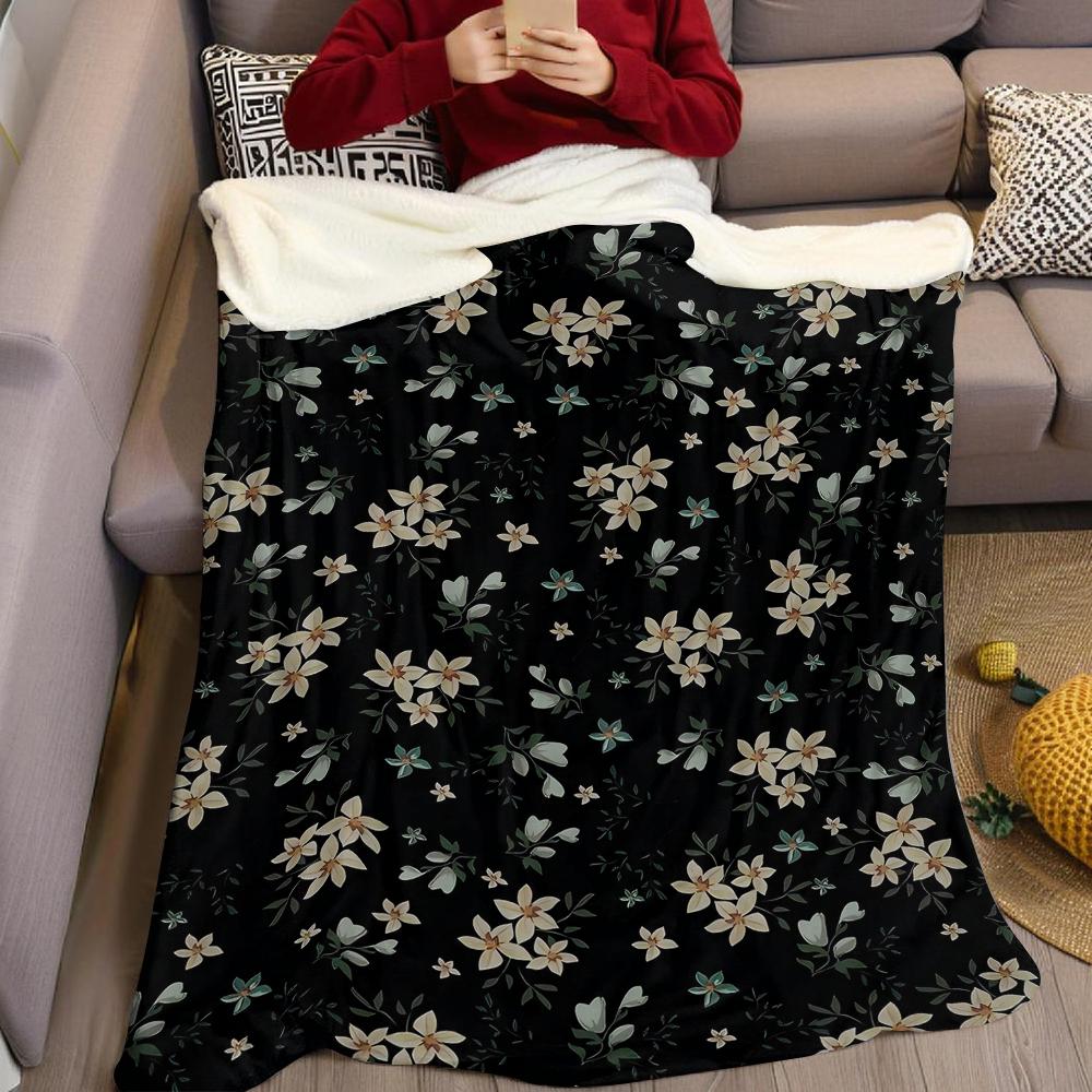 Nocturne Floral Sprig Flannel Blanket Warm Soft Halloween Christmas Couch Warm Cozy Decorative Decor Gift for All Season