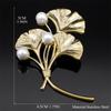 Retro Elegant Ginkgo Leaf Brooches for Women Stainless Steel Gold Color Wedding Party Brooch Pin Accessories Jewelry Gift