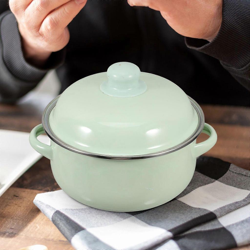 Vintage Enamel Stockpot With Lid For Home Kitchen Multifunctional Cooking Stew Pot Ideal For Soup Noodle And Milk Green Enamelware Cooking Pot With Ha