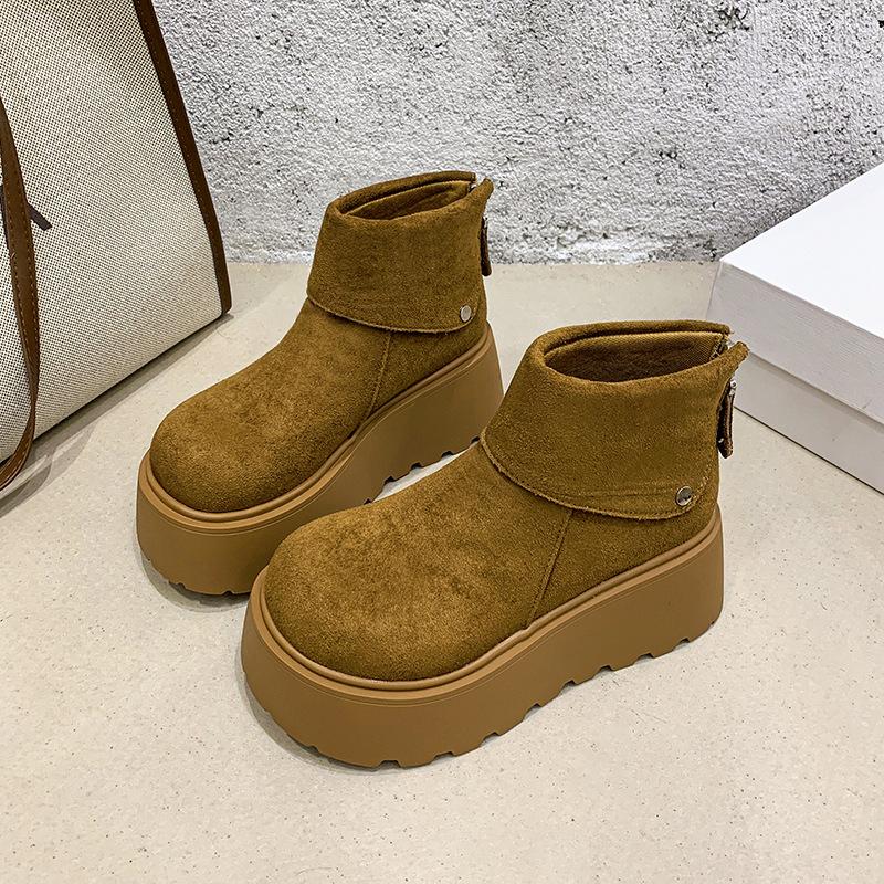 Fashion Versatile and Comfortable Height Increase Folded Thick-soled Short Boots Women's 2025 Autumn and Winter New Outer Wear Martin Boots Short Bo