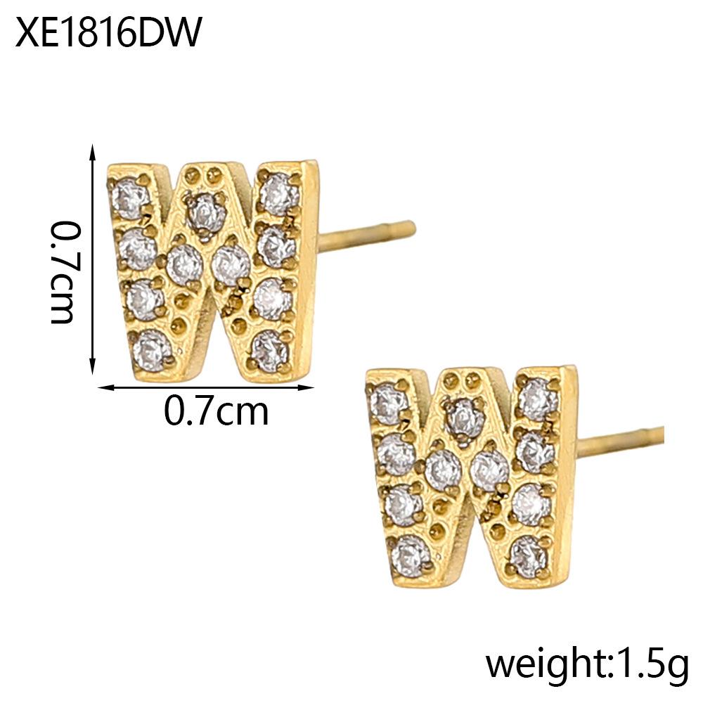 CARLIDANA A-Z Alphabet Initial 26 Letter Stainless Steel Gold Plated Cubic Zircon Paved Fashion Jewelry CZ Stone Stud Earring