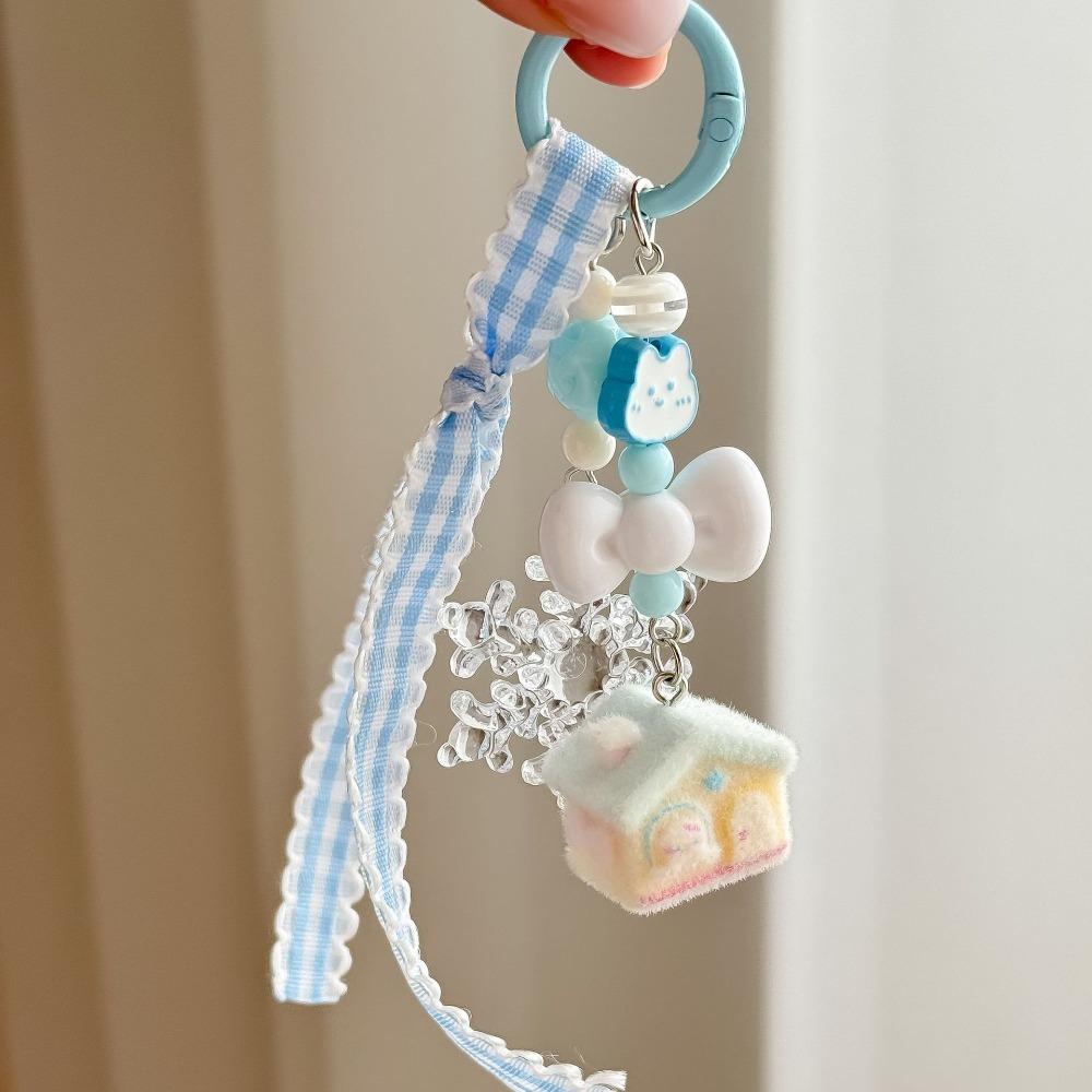

Flocking Snow House Snowflake Keychain Gift Ins Style Bag Hanging Keychain Bag Decoration Charm Pendant Keyring Girl Women синий