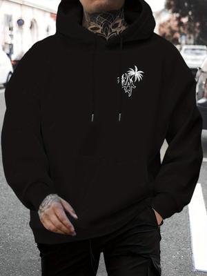 Unisex New Stylish Casual Hoodie with Coconut Tree Letter Print, Featuring a Drawstring Hood, Perfect for Autumn And Winter, Comfortable And Versatile