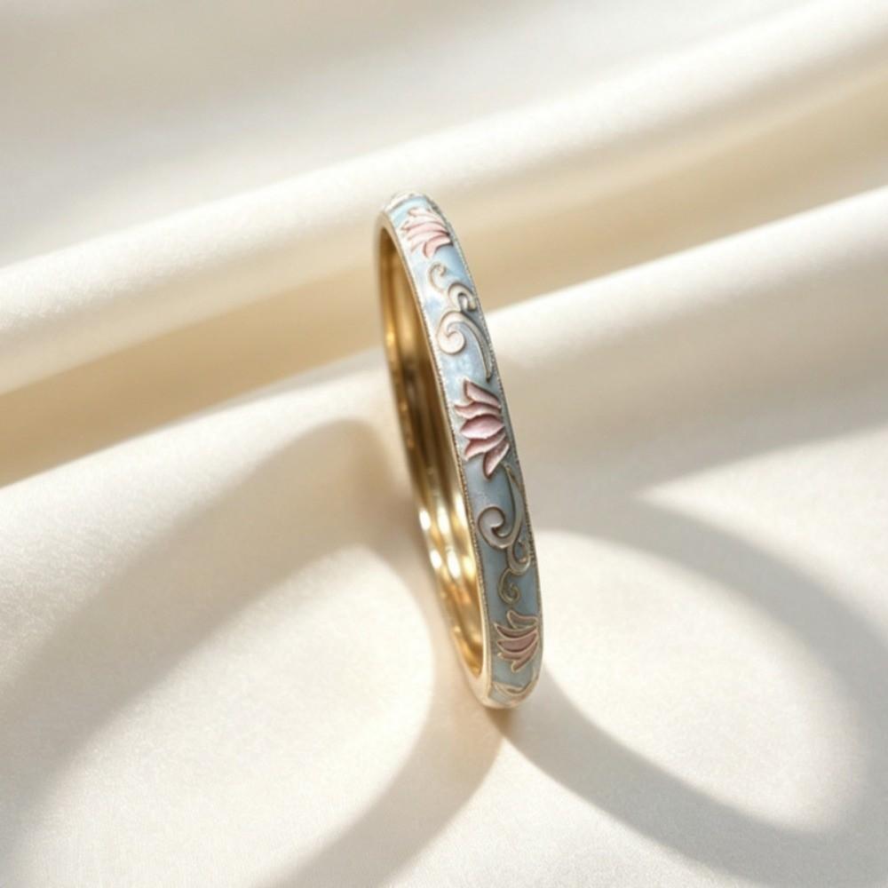Enamel Lotus Flower Bangle Traditional Women's Hand Bracelet Jewelry Gifts
