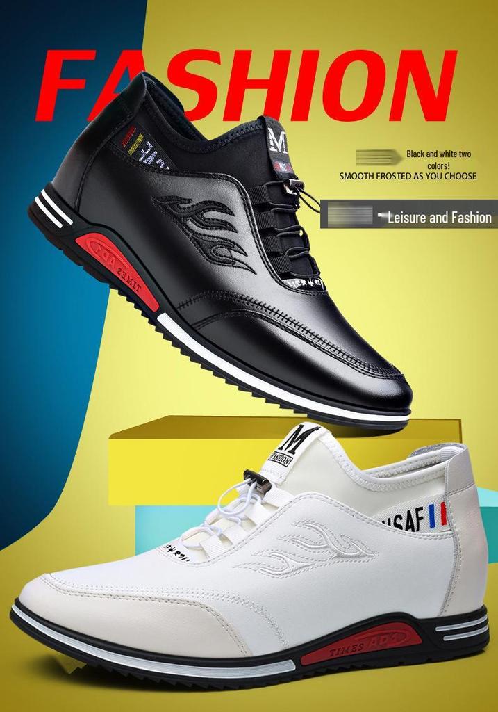 Men's British Style Leather High-Top Sneakers with Hidden Height Boost