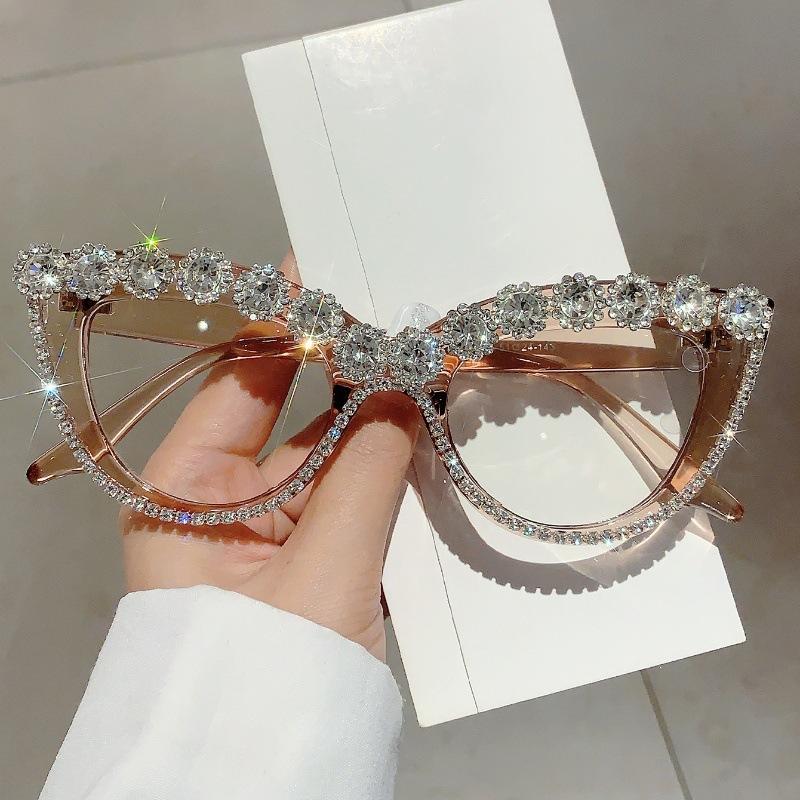Retro Anti Blue Light Optical Sexy Cat Eye Diamond Glasses Frame Women For Female Luxury Brand Designer Myopia Punk Eyeglasses