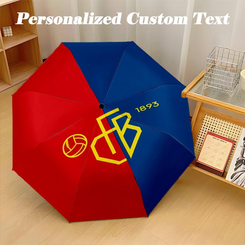 8‑Rib Automatic Umbrella, FC Basel Design Foldable Umbrella for Sun Rain Protection Travel