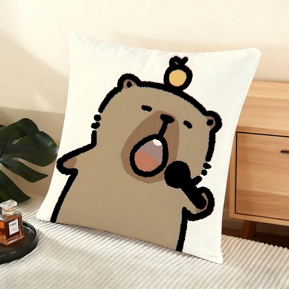 Cushion Cover Silky Short Plush Home Sofa Cushion Cover - Invisible Zipper Home Decoration Cute Animal Cartoon Companion Capybar