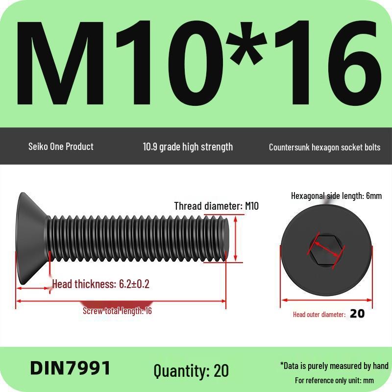 

Black Grade 10.9 Countersunk Hex Socket Head Cap Screws - Flat Head in Sizes M6, M8, M10, M12, M16.