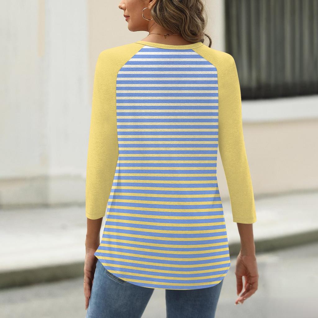 Women's T Shirt Print Button 3/4 Sleeve Daily Weekend Fashion Basic V- Neck Regular Top