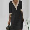 V-neck Half Sleeve Thin Beach Dress Women Elegant Lace Stitching Casual Dress Streetwear