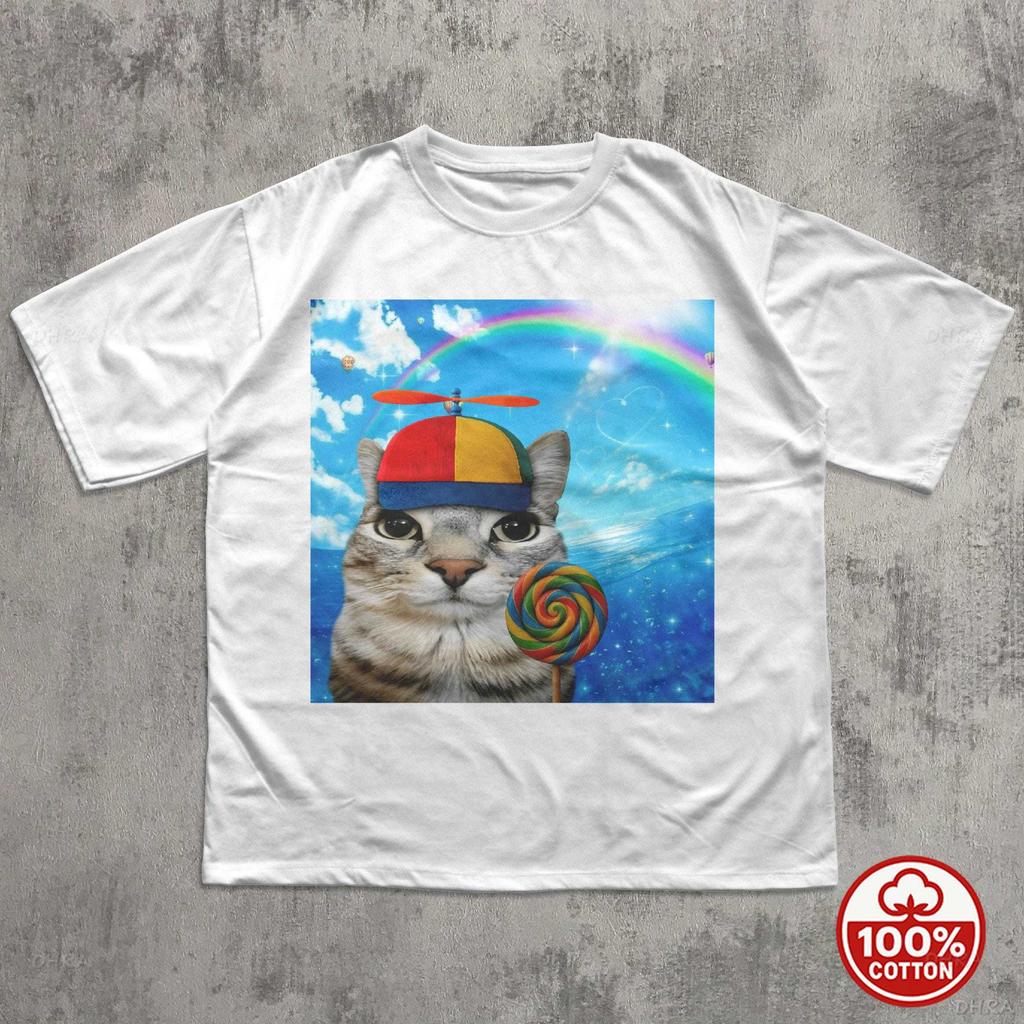 Happy Cat Dreamcore TShirt Funny Brainrot Meme Tee Silly Kitten Gen Z Humor Weird Aesthetic Cat Lover Unisex Cotton Top