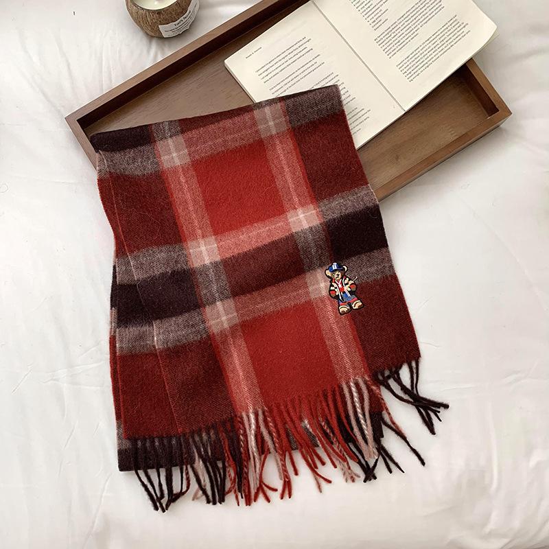 

Scarf Women s Winter Premium New Embroidered Bear Plaid Versatile Warm Scarf Couple Scarf Shawl
