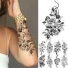 Zwarte Grote Slang Bloem Fake Tattoo Sticker Voor Vrouwen Dot Rose Pioen Tijdelijke Tattoos DIY Water Transfer Tatoos Meisjes