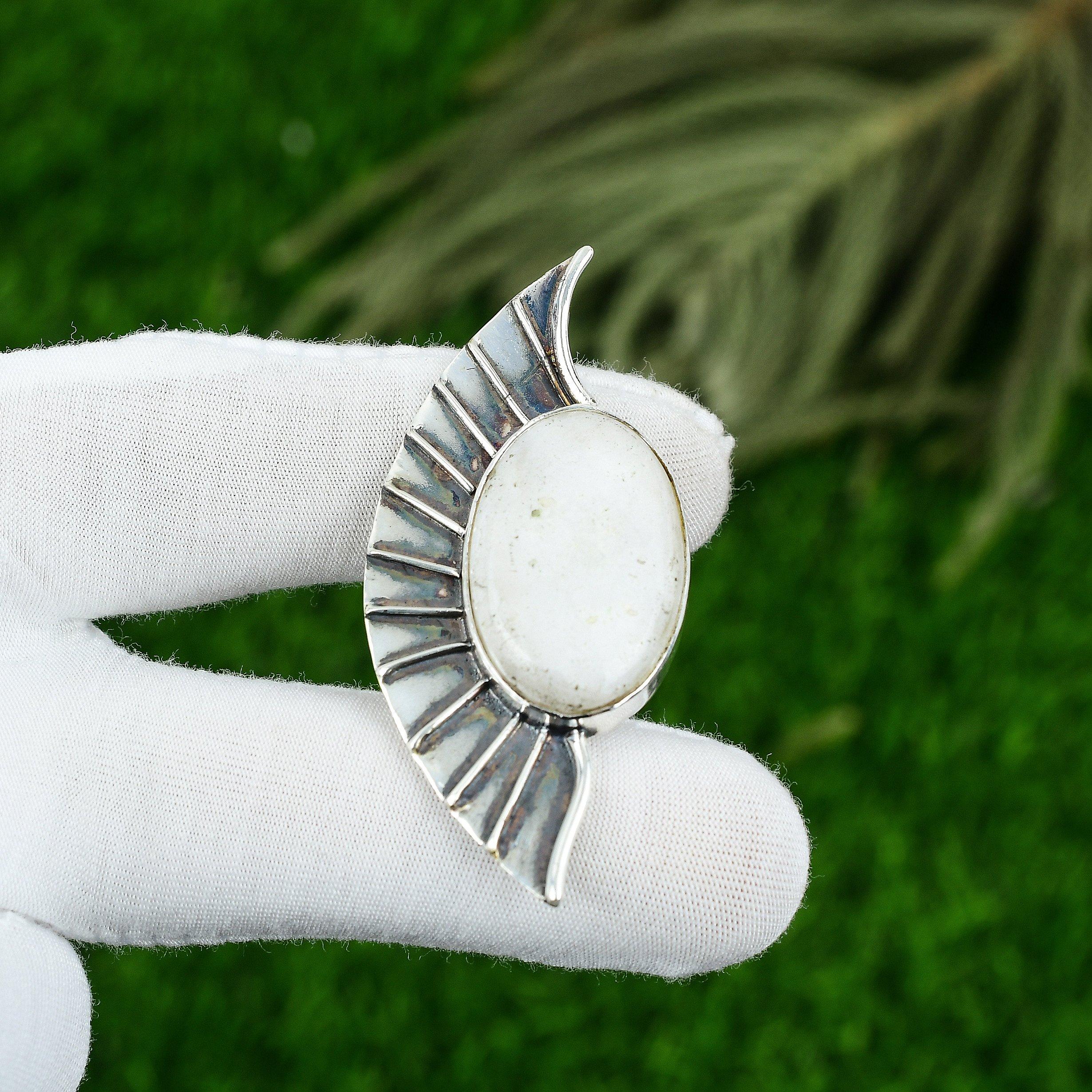 Sterling Silver Crown Chakra Oval Scolecite Stone Bezel Mother Wedding Pendant