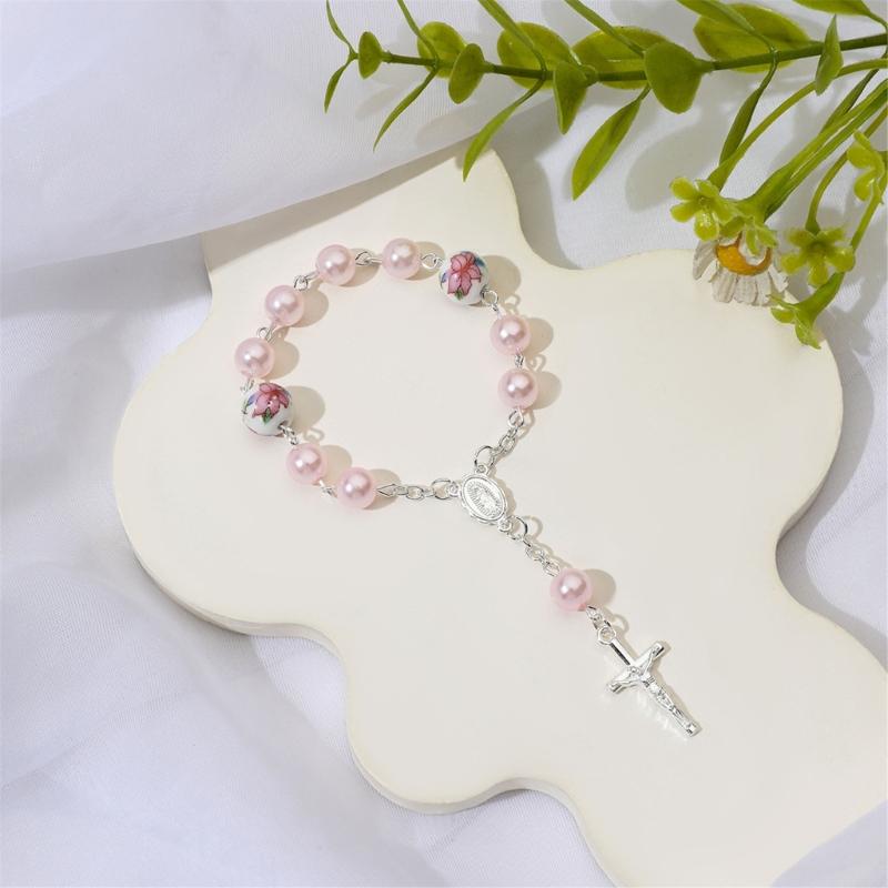 Elegant Crucifix Charm Bracelet Religious Symbol Jewelry Alloy Design Wristband For Daily Wear Secure Lock Clasp