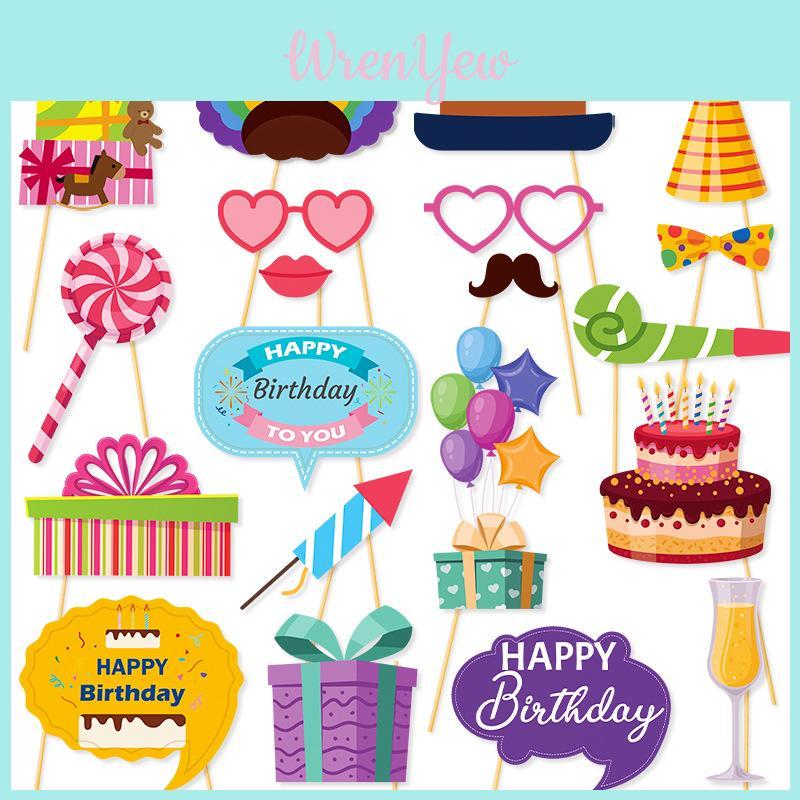 Birthday Party Photo Props Set With Funny Paper Decorations For Celebrations And Events