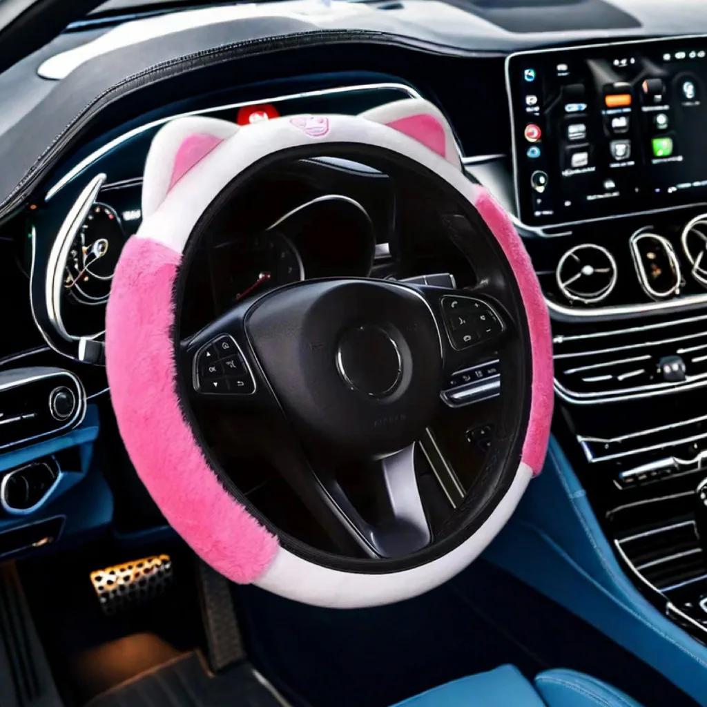 NEU Niedliche Cartoon Plüsch Kätzchen Warmer Auto ohne Innenring Lenkradbezug Autozubehör Geeignet für 14,5-15 ZOLL