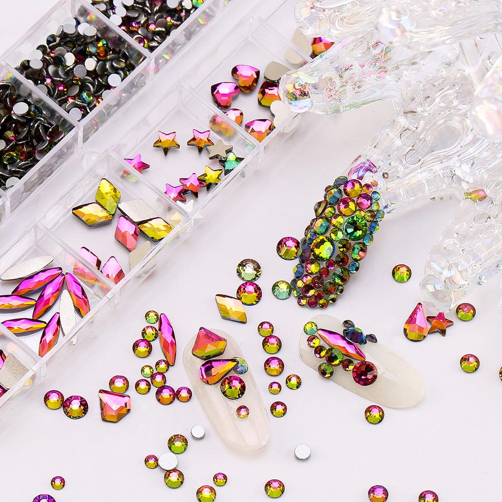 12 Gitter, Maniküre Diamant Sonderform Flachboden Strassstein, Maniküre Schmuck Diamant DIY Nageldekoration