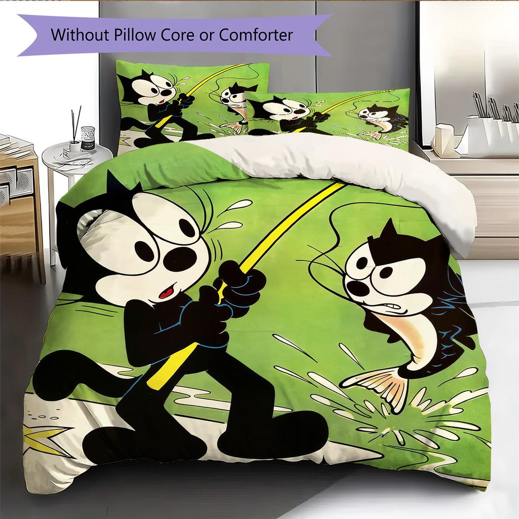 Felix the Cat  Pattern Bedding Quilt Set  Home Decoration  Gift (1 * duvet cover + 2 * pillowcase  without core)