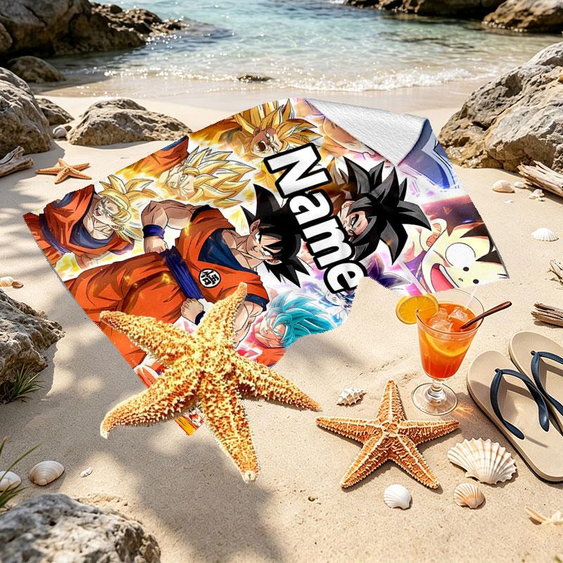 Custom Name Personalized DRAGON BALL Print Beach Towel, for Trip Camping Beach Party Home Decor, Birthday Gift for Family & Friends