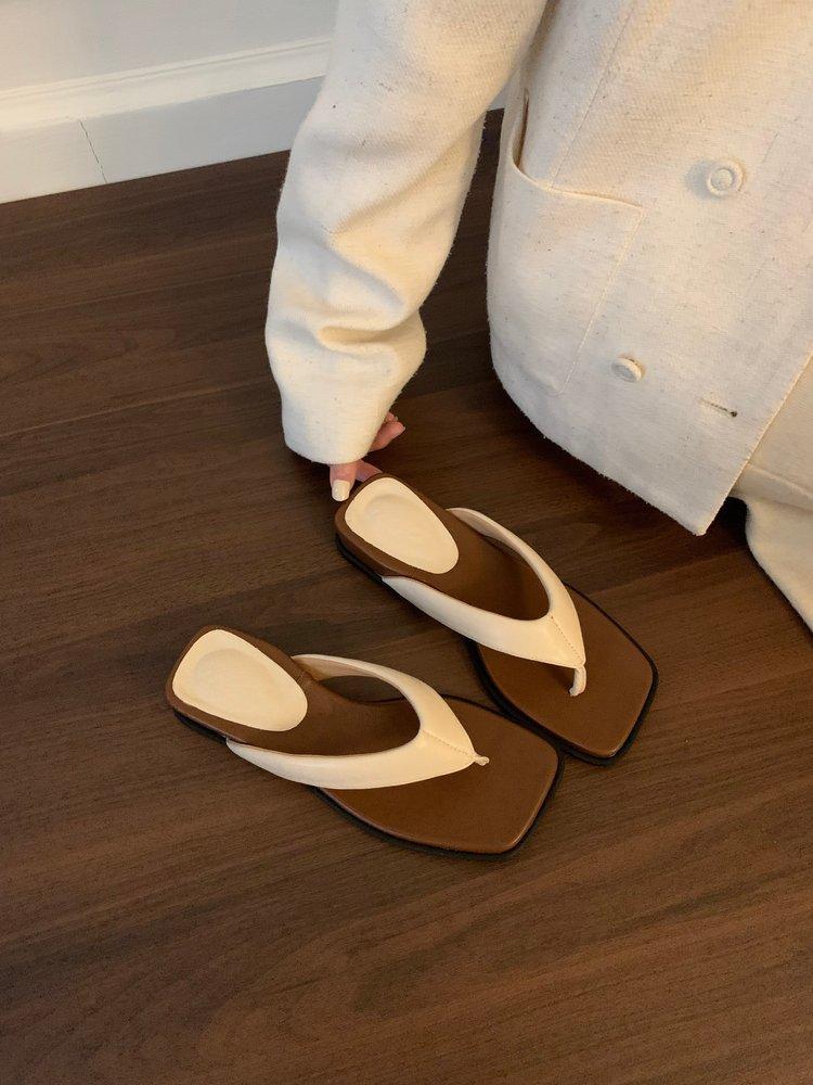 Fashion slope heel flip-flops slippers women's shoes outer wear summer seaside silver sandals beach shoes niche sandals