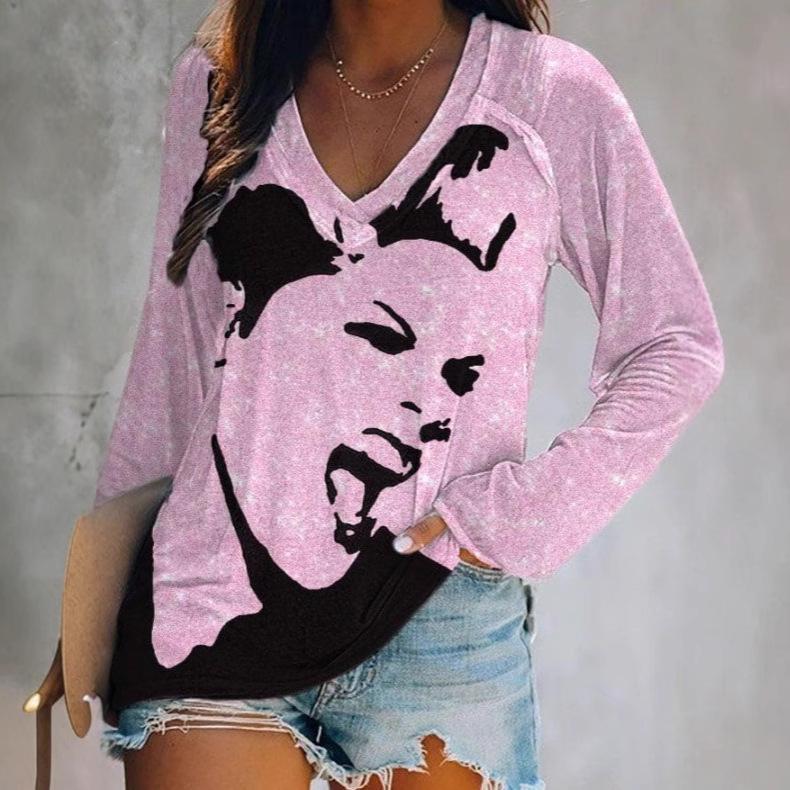 2024 Women's V-Neck NFL Team Long Sleeve T-Shirt with 3D Print Design