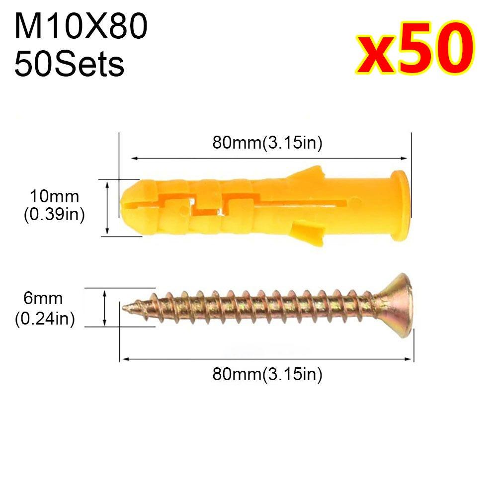 50Sets Self Drilling Expansion Tube Nails M6 M8 M10 Self-Tapping Flat Head Screws Expansion Bolt Pipe Heavy Duty With Screws