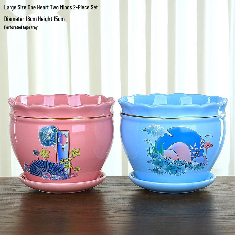 Keramische Plantenbak in Appelvorm met Schotel