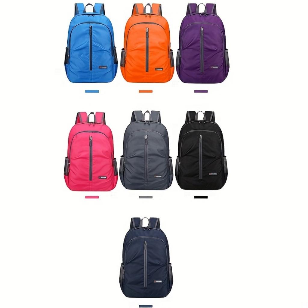 Lightweight Folding Nylon Backpack - Large Capacity Hiking Backpack with Adjustable Shoulder Straps, Multiple Pockets, and Mesh Side Pockets
