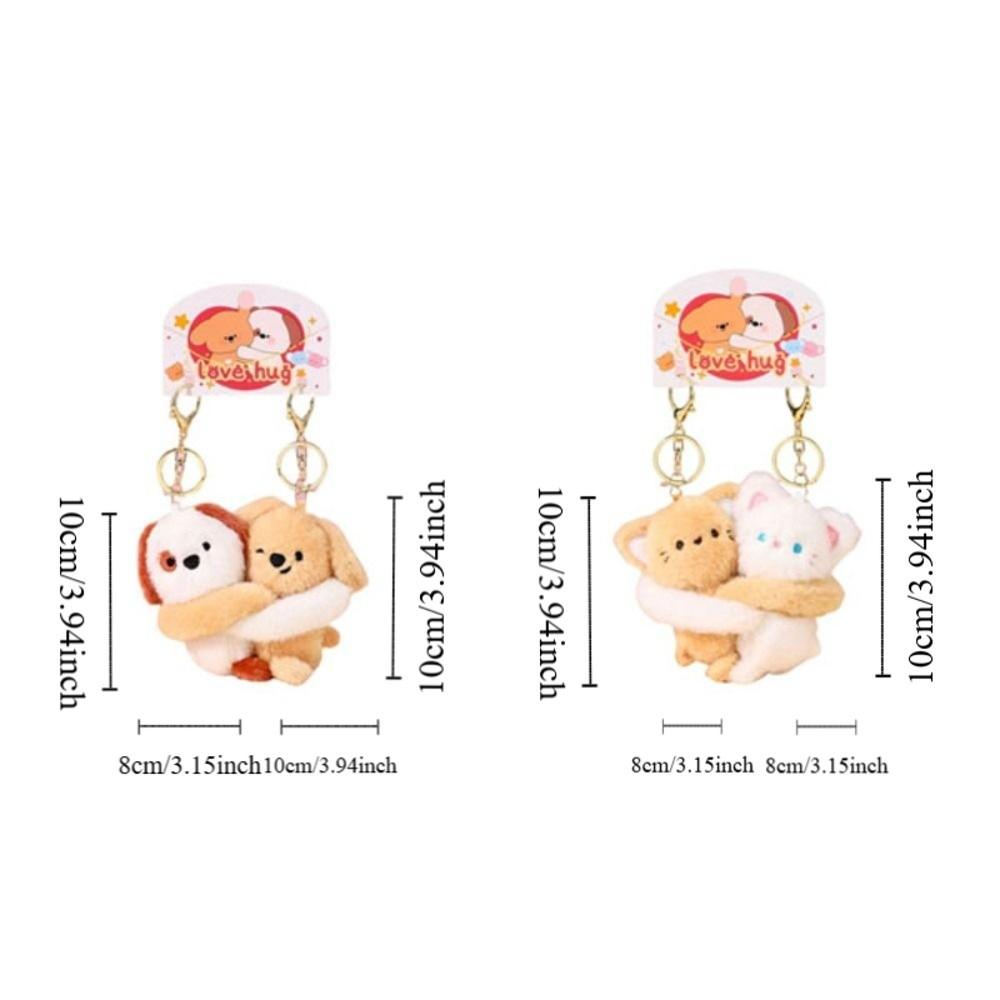 Stickable Couple Cartoon Keychains Stuffed Animal Plush Key Rings Cat Dog Plush Dolls  Men Women