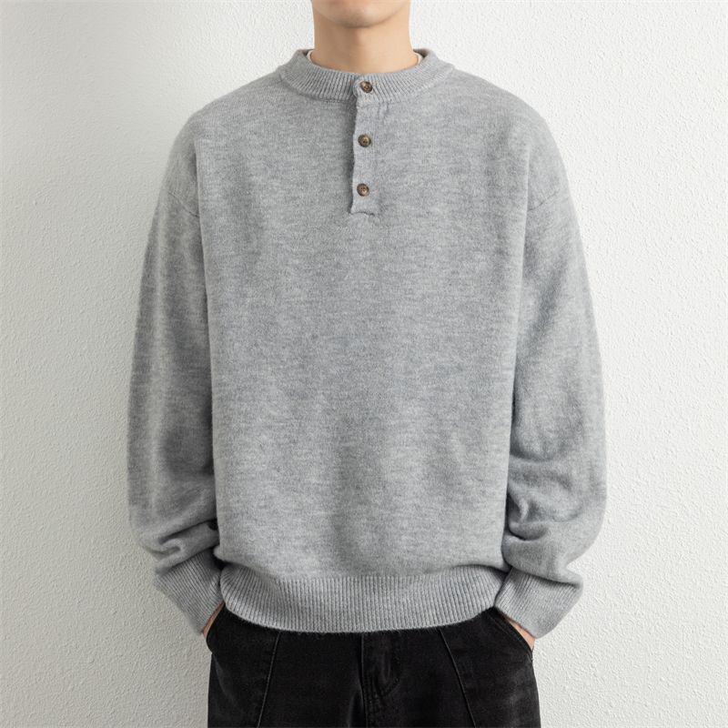 Men's Trendy Loose Henley Knit Pullover for Autumn/Winter 2025