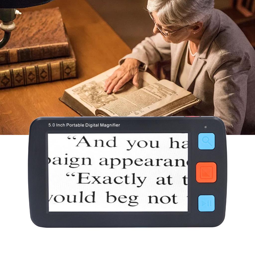 5.0in Electronic Digital Magnifier Portable Reading Aid 4X‑32X Zoom 17 Color Mode Folding Handle for Low