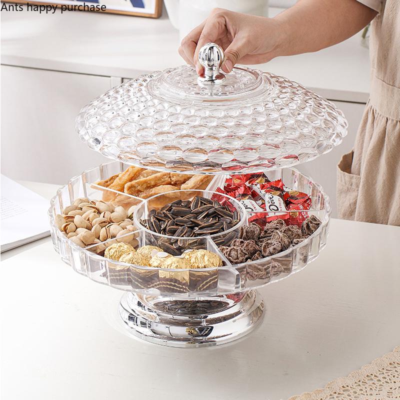 Acrylic Dried Fruit Box with Cover 6 Grids Snack Tray Candy Box Nut Plate Food Storage Boxes Storage Bin Snack Boxes Snack Plate