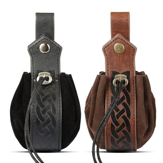 Renaissance Belt with Potion Bottles Adjustable Faux Leather Waist Bag Halloween Viking Costume Accessory