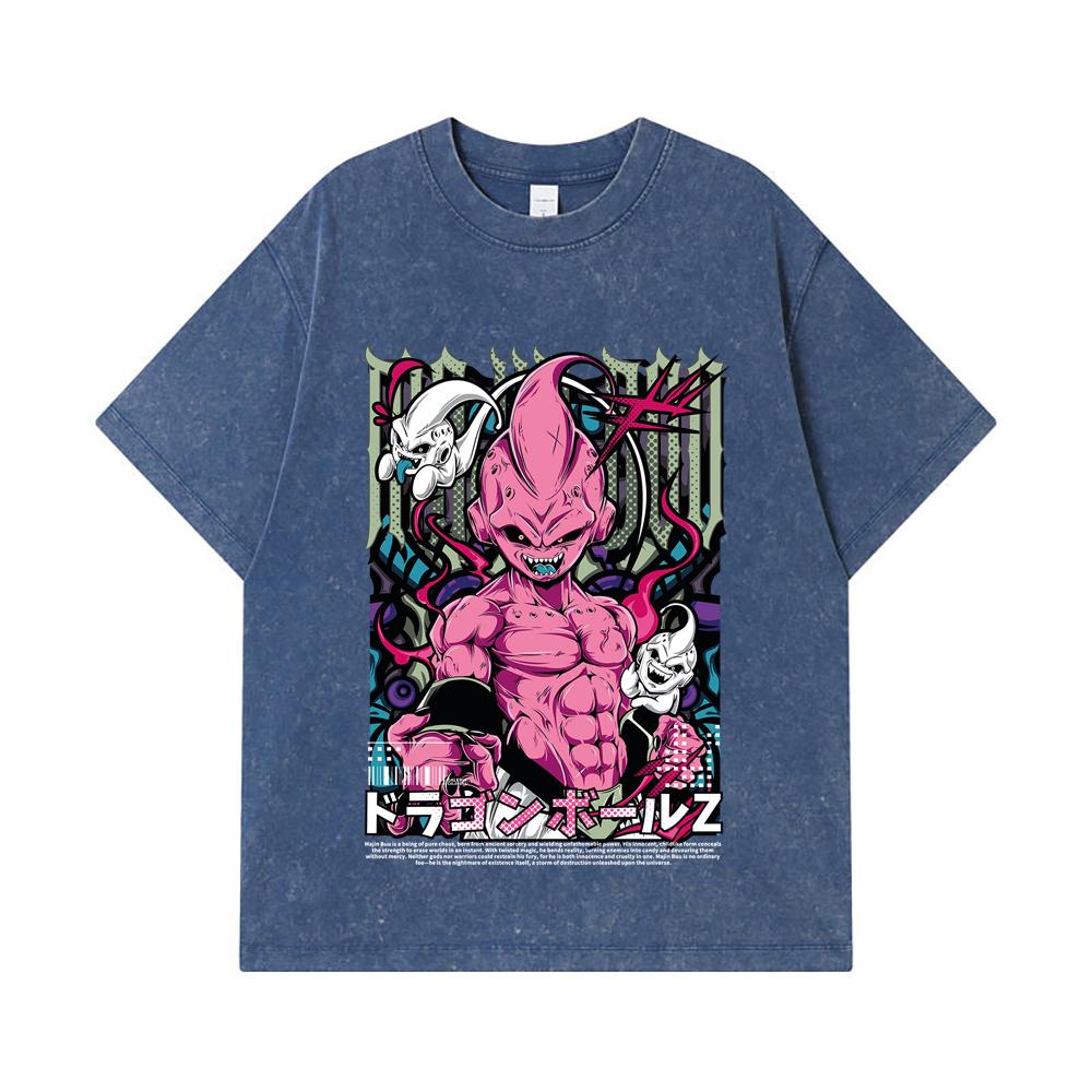275 GSM Washed T-shirts 100% Cotton Dragon Ball V67 Majin Buu Print Unisex Heavy Cotton T Shirt