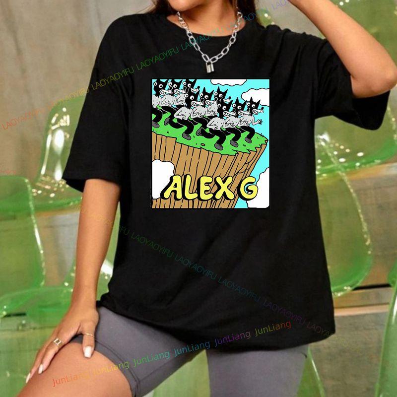 Tričko Alex G Funny Print Módní styl Gotický ležérní top Volné tričko s krátkým rukávem a výstřihem