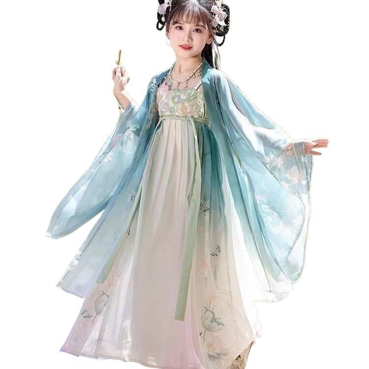 2026 Sommer Hanfu Prinzessinnen Tang-Anzug für Mädchen - Stilvolles Antikes Feen-Design mit großen fließenden Ärmeln