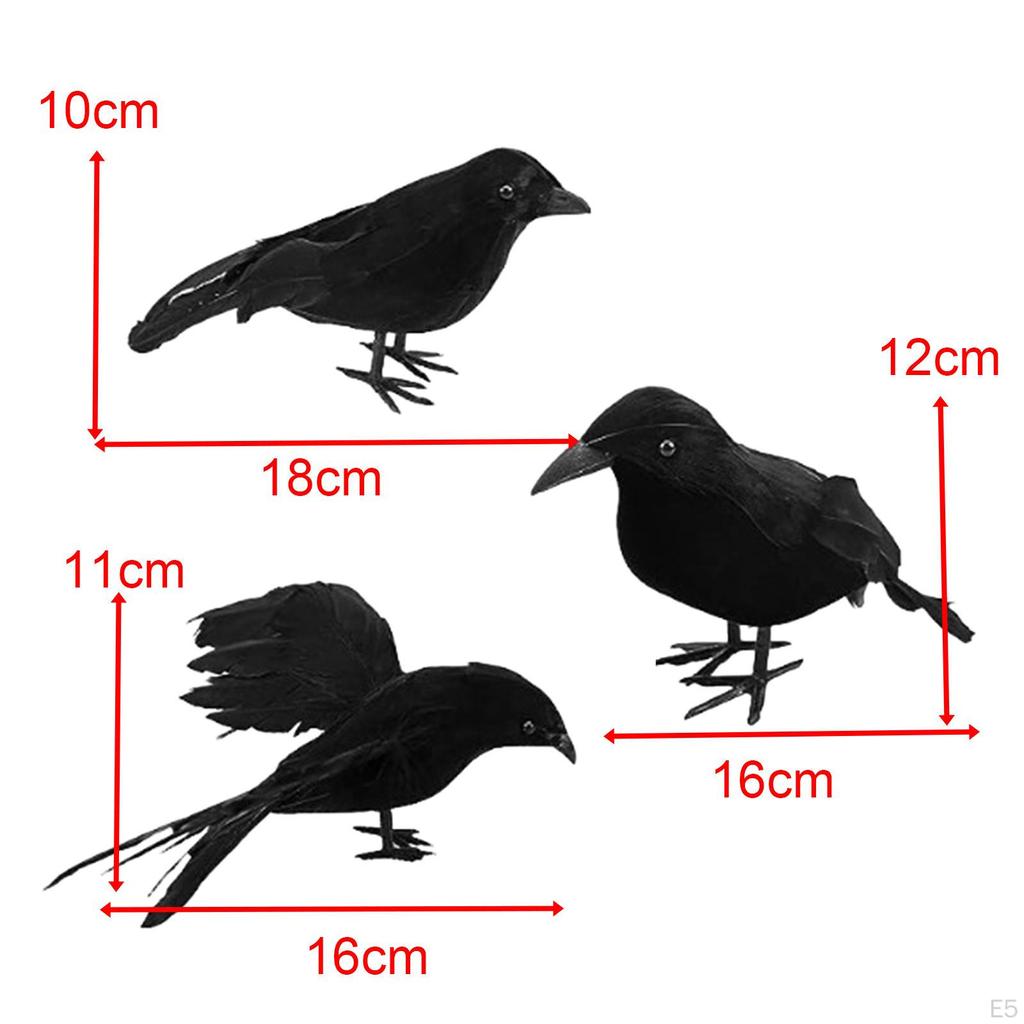 3 Pieces Halloween Crows Birds and Ravens Decor Animal Model Handmade Simulation