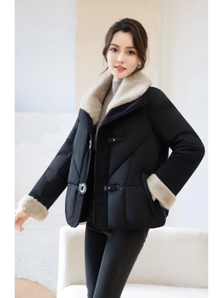 Damen Kurze Winddichte Verdickte Warme Winterjacke mit Pelzkragen